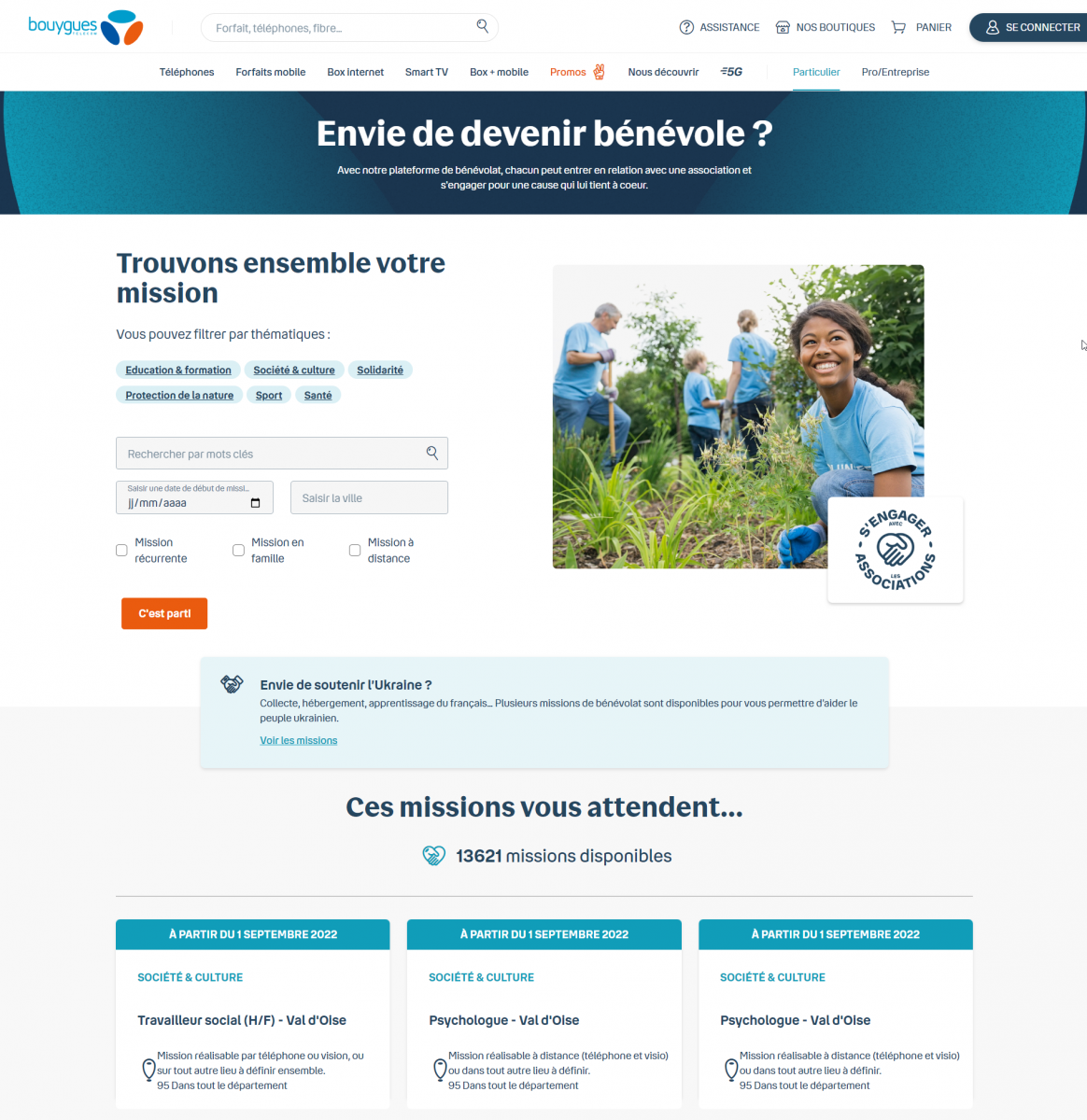 Capture d'écran de la plateforme bénévoles de Bouygues Telecom